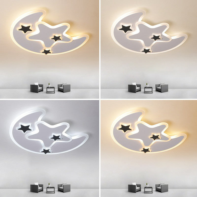 Nordic Crescent & Star LED Flush Mount Acrylic Ceiling Light - White