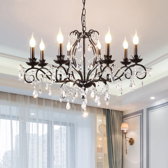 Modern Crystal Chandelier - Black Candle Ceiling Pendant Light Fixture (6/8 Bulbs)