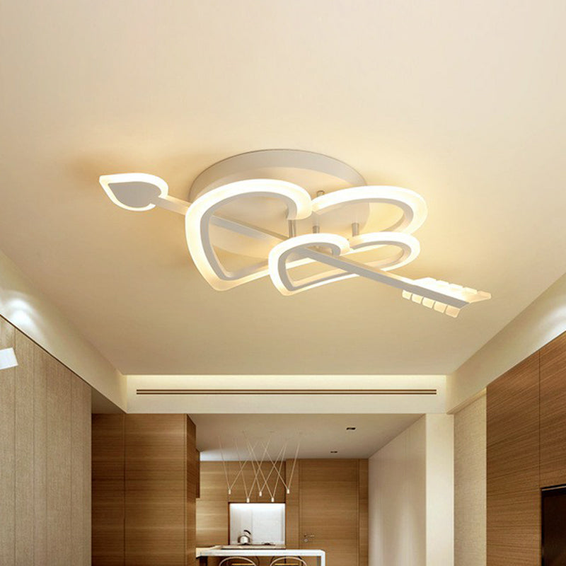 Nordic White Heart & Arrow LED Flush Mount for Bedroom Lighting