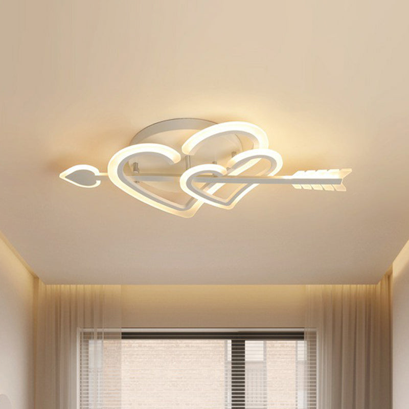 Nordic White Heart & Arrow LED Flush Mount for Bedroom Lighting