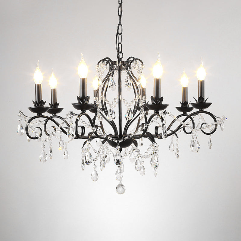 Modern Crystal Chandelier - Black Candle Ceiling Pendant Light Fixture (6/8 Bulbs)