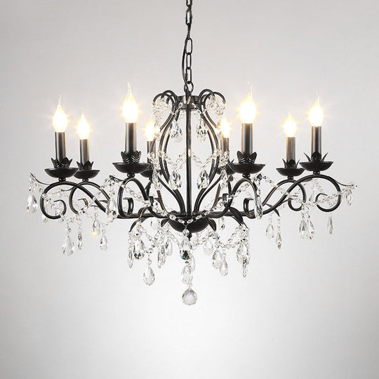 Modern Crystal Chandelier - Black Candle Ceiling Pendant Light Fixture (6/8 Bulbs)