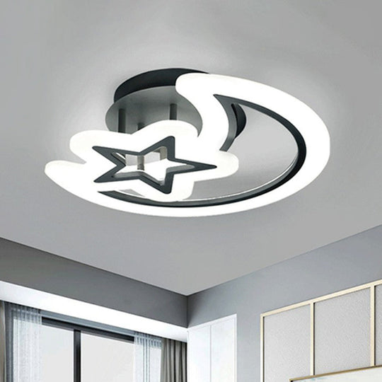 Modern LED Bedroom Ceiling Light with Crescent and Star Design