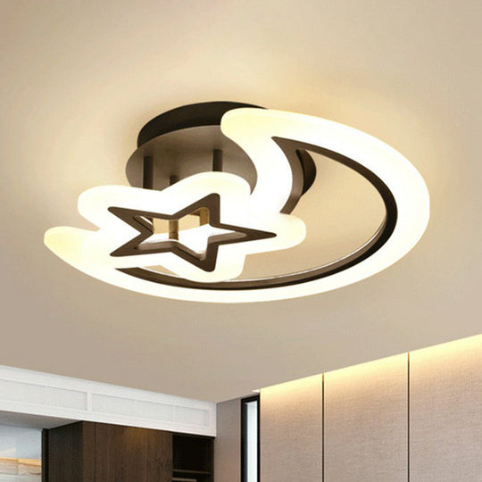 Modern LED Bedroom Ceiling Light with Crescent and Star Design