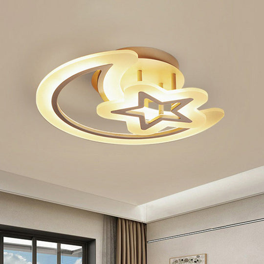 Modern LED Bedroom Ceiling Light with Crescent and Star Design