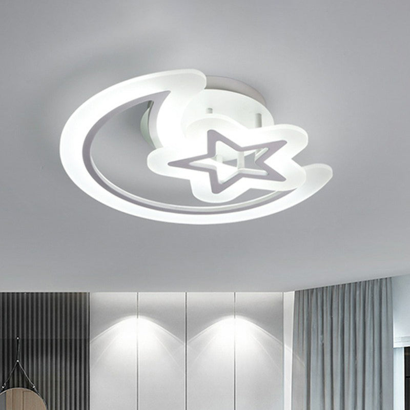 Modern LED Bedroom Ceiling Light with Crescent and Star Design