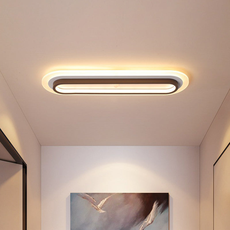 Contemporary Coffee Linear Flush Ceiling Light - Metal LED Flush Mount for Corridor Lighting