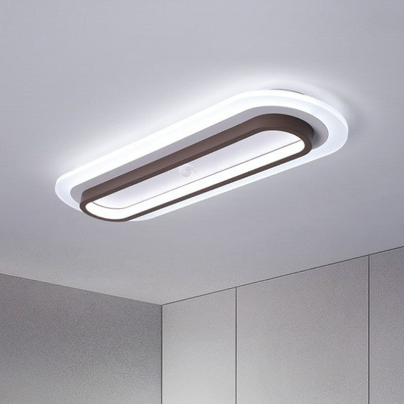 Contemporary Coffee Linear Flush Ceiling Light - Metal LED Flush Mount for Corridor Lighting