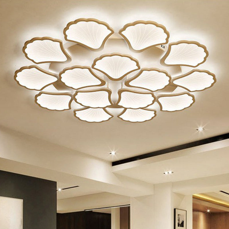 Modern Metallic Semi Flush Led Ceiling Light For Living Room In White 15 / Warm