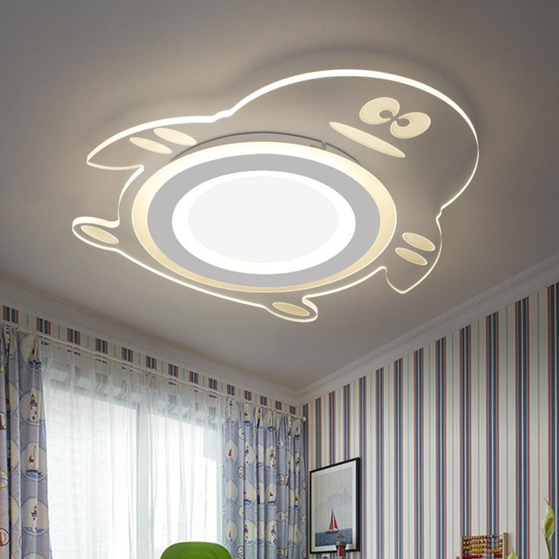 Cartoon Penguin Led Flush Mount Ceiling Light - Acrylic Bedroom Fixture In Clear