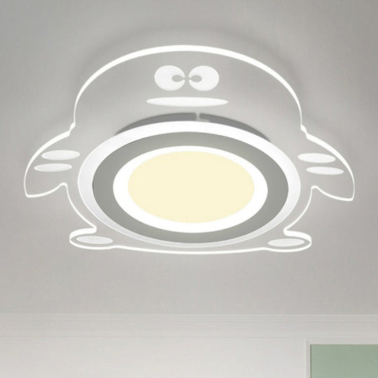 Cartoon Penguin LED Flush Mount Ceiling Light - Acrylic Bedroom Fixture in Clear