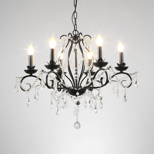 Modern Crystal Chandelier - Black Candle Ceiling Pendant Light Fixture (6/8 Bulbs)