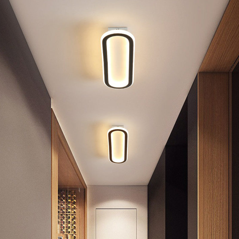 Modern Black Led Flush Ceiling Light For Corridors - Linear Acrylic Design