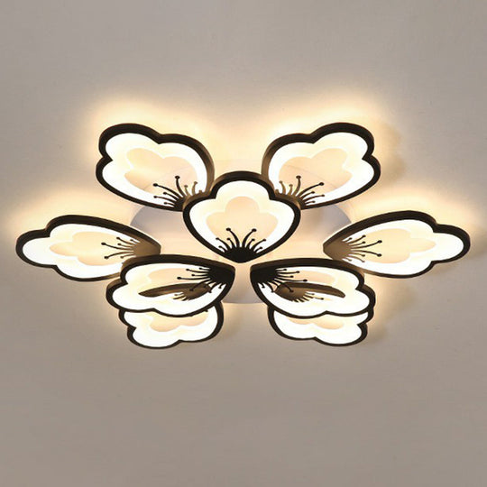 Contemporary Floral Led Flush Mount Ceiling Light - Acrylic Living Room Fixture 9 / Black Warm