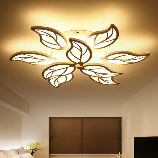 Leaf LED Semi Flush Mount Light in White Acrylic for Simple Living Room Ceiling