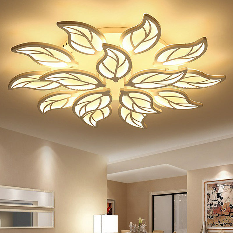 Leaf LED Semi Flush Mount Light in White Acrylic for Simple Living Room Ceiling