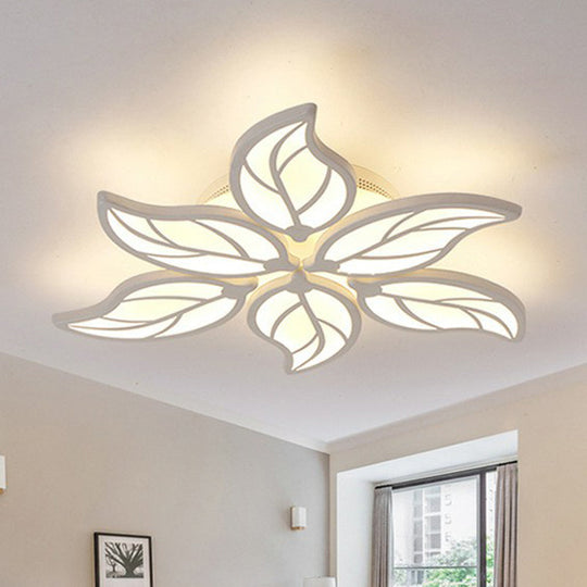 Leaf LED Semi Flush Mount Light in White Acrylic for Simple Living Room Ceiling