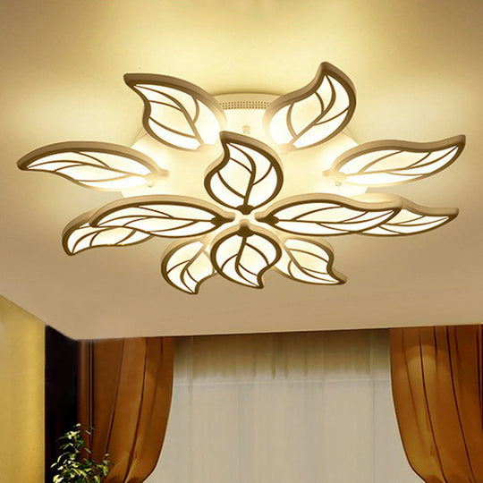 Leaf LED Semi Flush Mount Light in White Acrylic for Simple Living Room Ceiling