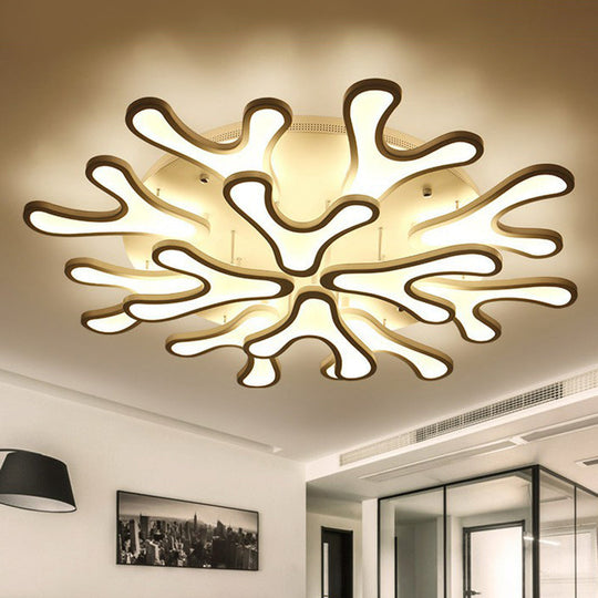 White Acrylic LED Coral Semi Flush Ceiling Light Fixture - Modern Style