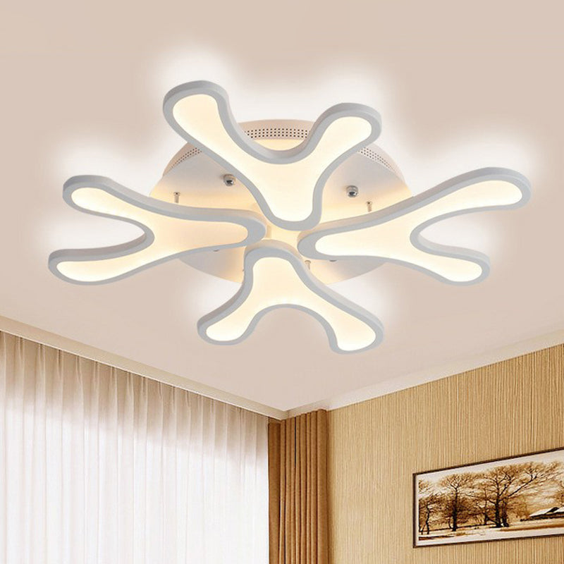 White Acrylic LED Coral Semi Flush Ceiling Light Fixture - Modern Style