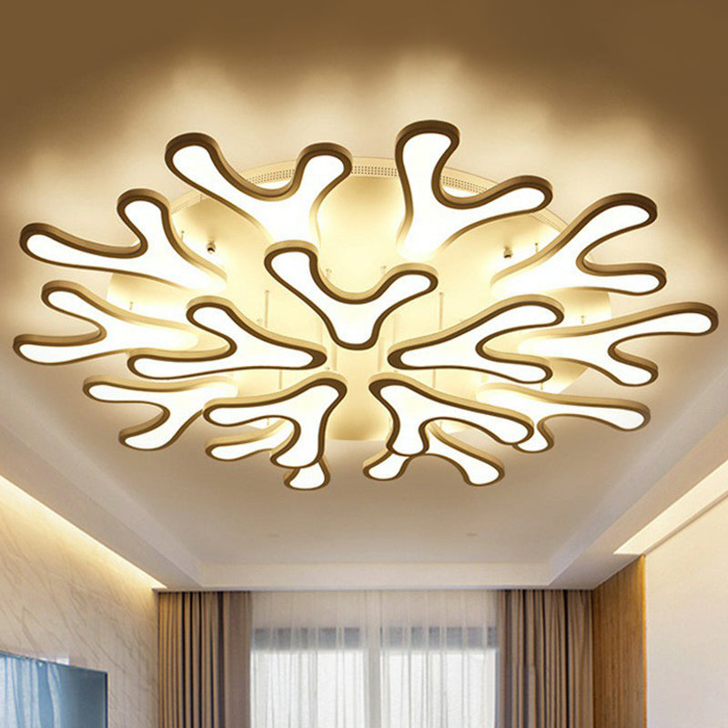 White Acrylic LED Coral Semi Flush Ceiling Light Fixture - Modern Style