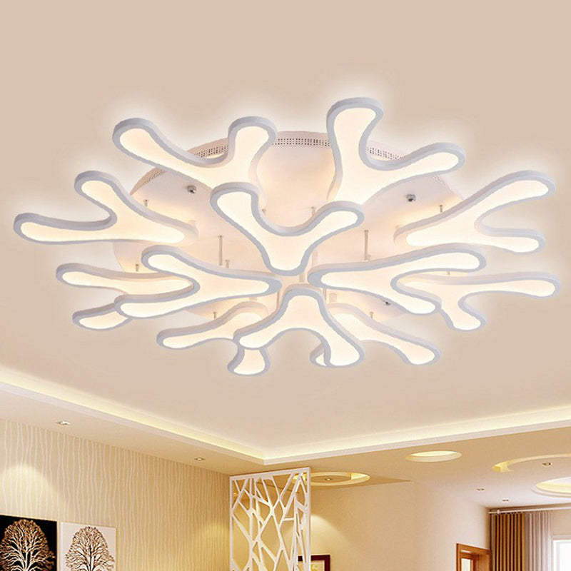 White Acrylic LED Coral Semi Flush Ceiling Light Fixture - Modern Style