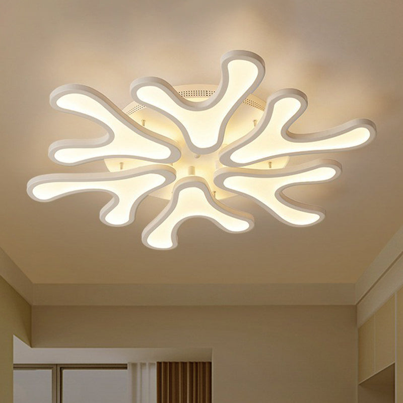 White Acrylic LED Coral Semi Flush Ceiling Light Fixture - Modern Style