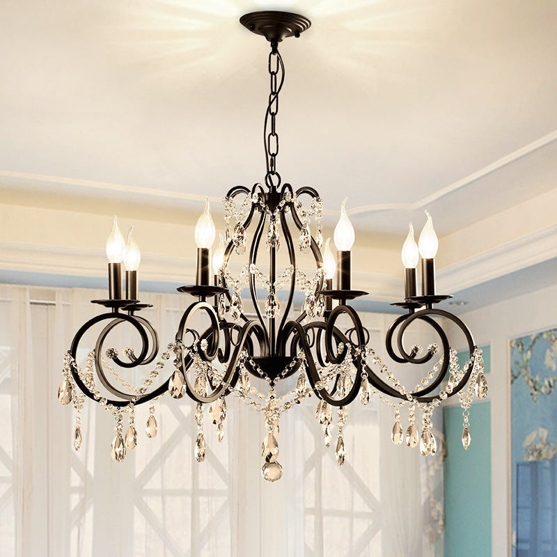 Contemporary Crystal Pendant Chandelier With 6/8 Bulbs - Black Candle Style Lamp Fixture 8 /