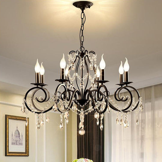 Contemporary Crystal Pendant Chandelier With 6/8 Bulbs - Black Candle Style Lamp Fixture