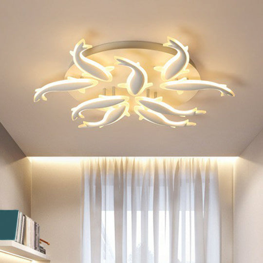 Contemporary Acrylic White Led Fish Flush Mount Light - Stylish Ceiling Lighting For Living Room 9 /