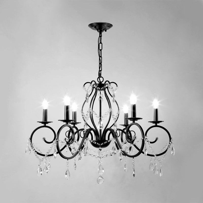 Contemporary Crystal Pendant Chandelier With 6/8 Bulbs - Black Candle Style Lamp Fixture