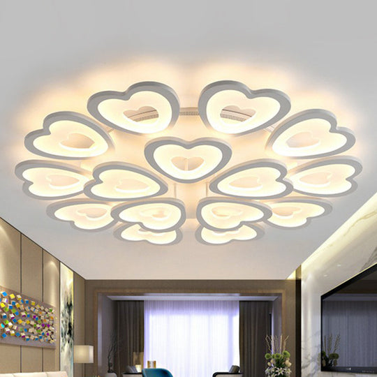 Modern White Acrylic Heart Led Semi Flush Ceiling Light Fixture For Living Room 15 / Warm