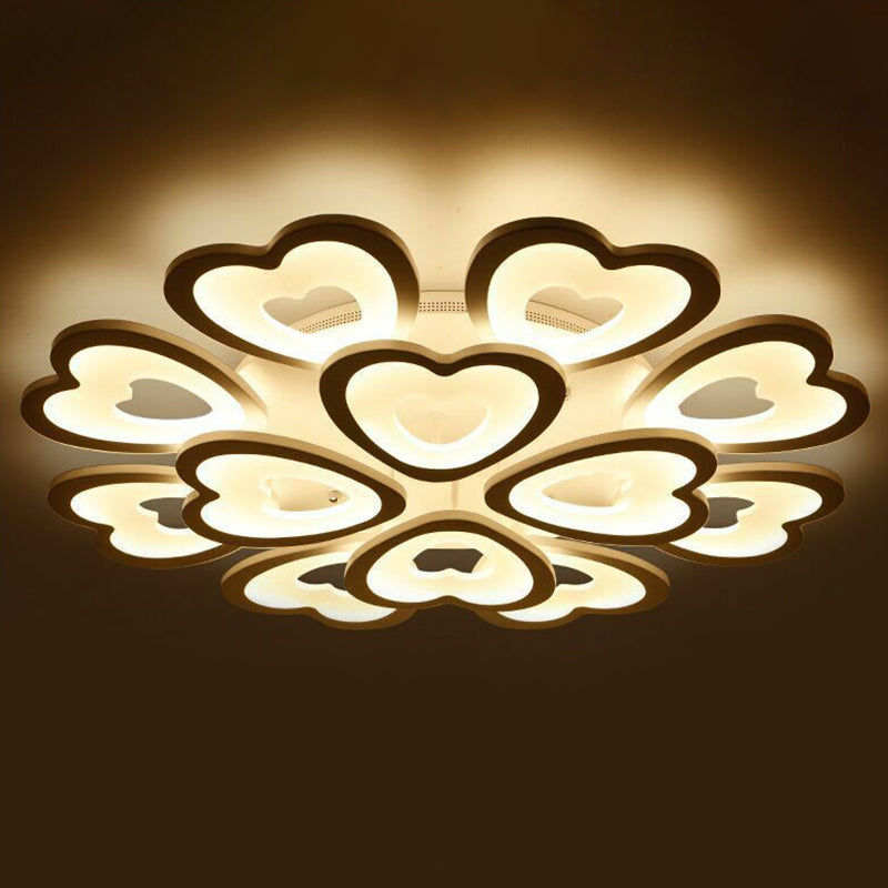 Modern White Acrylic Heart Led Semi Flush Ceiling Light Fixture For Living Room 12 / Warm