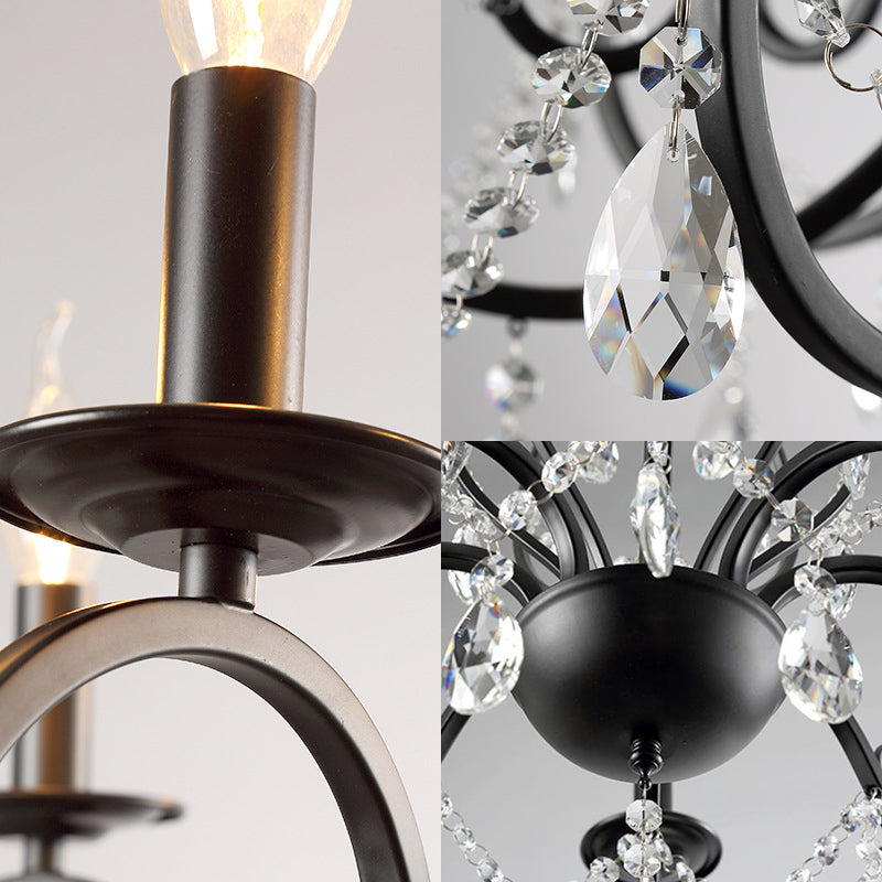 Contemporary Crystal Pendant Chandelier With 6/8 Bulbs - Black Candle Style Lamp Fixture