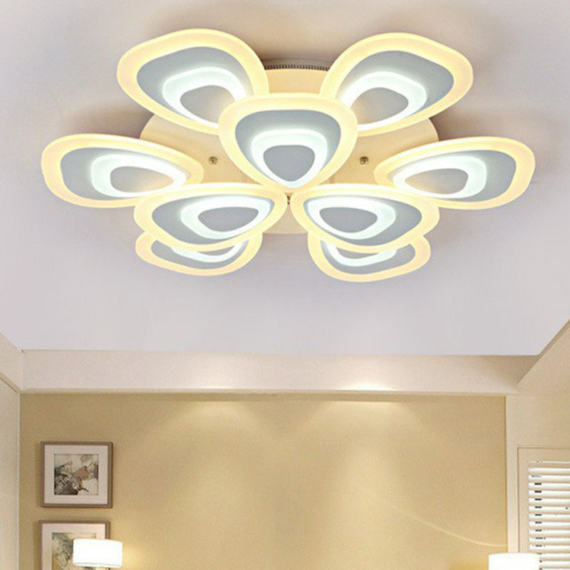 Led White Peacock Semi Flush Light: Stylish Acrylic Ceiling Mount For Living Room 9 / Warm