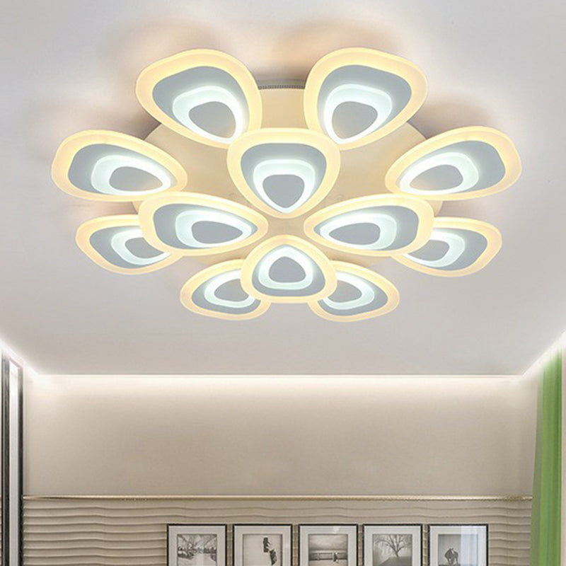 Led White Peacock Semi Flush Light: Stylish Acrylic Ceiling Mount For Living Room 12 / Warm