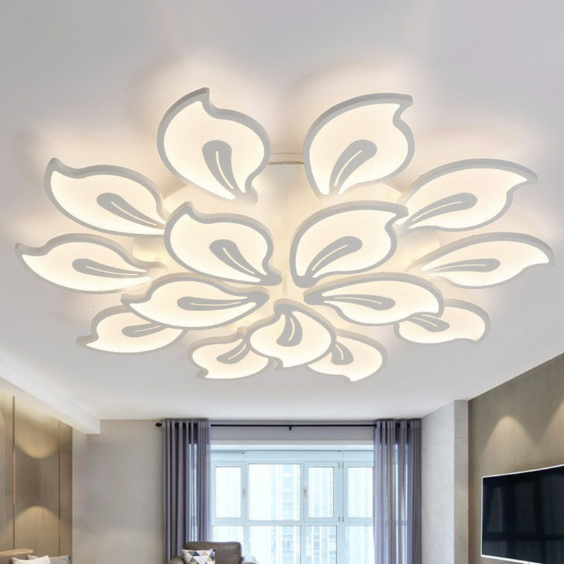 Modern Metallic White Led Semi Flush Mount Ceiling Light Fixture - Blossom Style 15 /