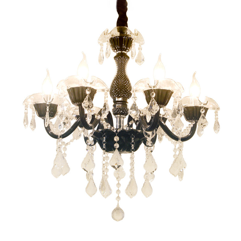 Modern Black Crystal Chandelier - 6 Head Pendant Light For Dining Room