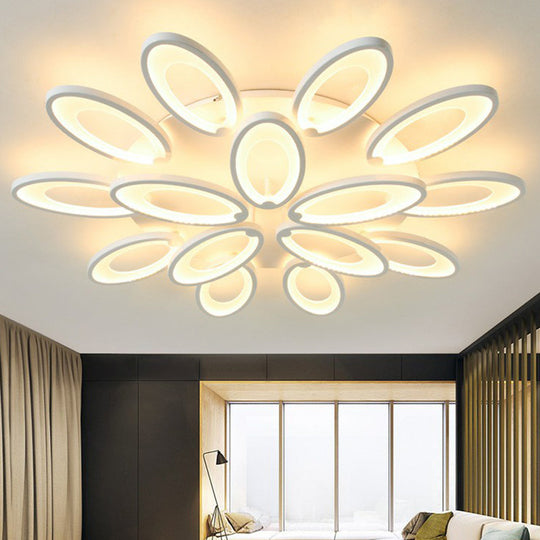 Peacock Ceiling Mounted LED Light: Minimalist Acrylic Semi Flush Mount for Living Room in White