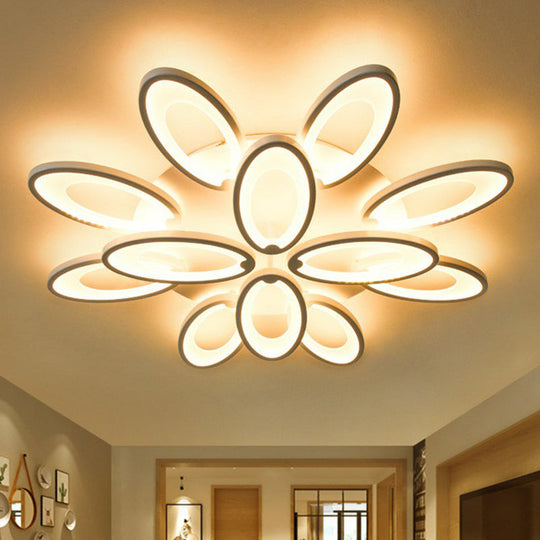 Peacock Ceiling Mounted LED Light: Minimalist Acrylic Semi Flush Mount for Living Room in White