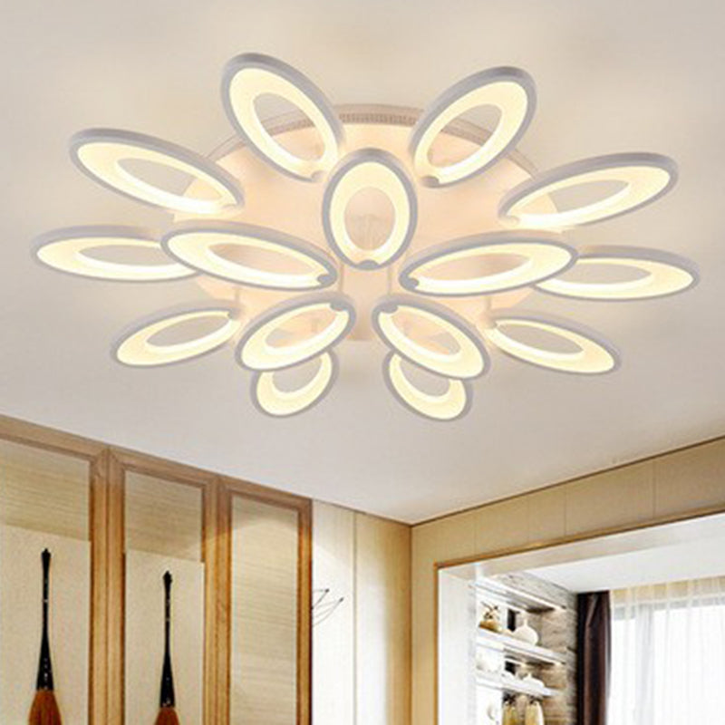 Peacock Ceiling Mounted LED Light: Minimalist Acrylic Semi Flush Mount for Living Room in White