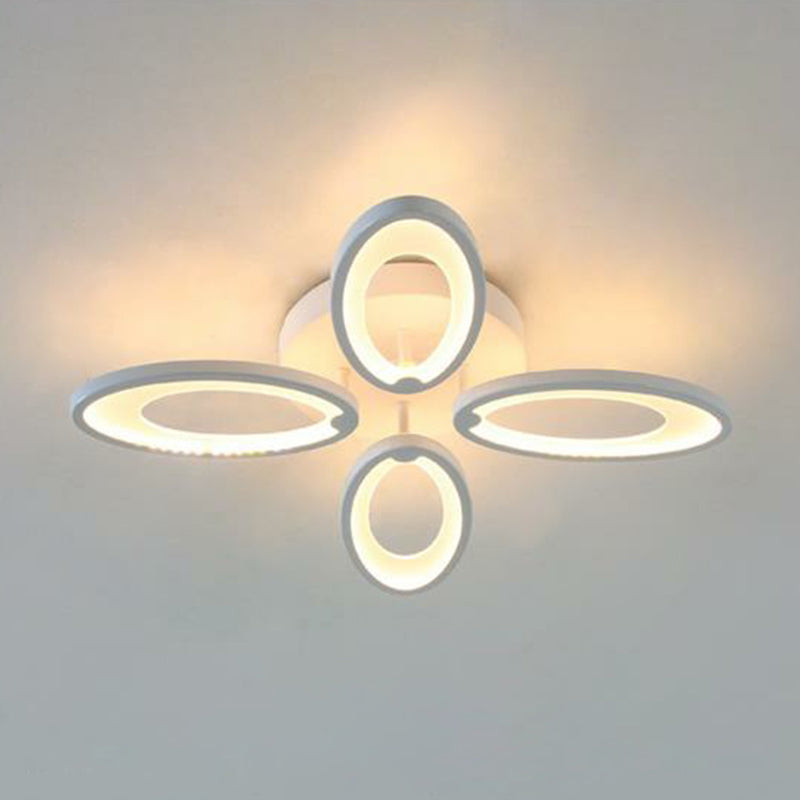 Peacock Ceiling Mounted LED Light: Minimalist Acrylic Semi Flush Mount for Living Room in White