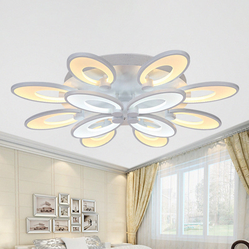 Peacock Ceiling Mounted LED Light: Minimalist Acrylic Semi Flush Mount for Living Room in White