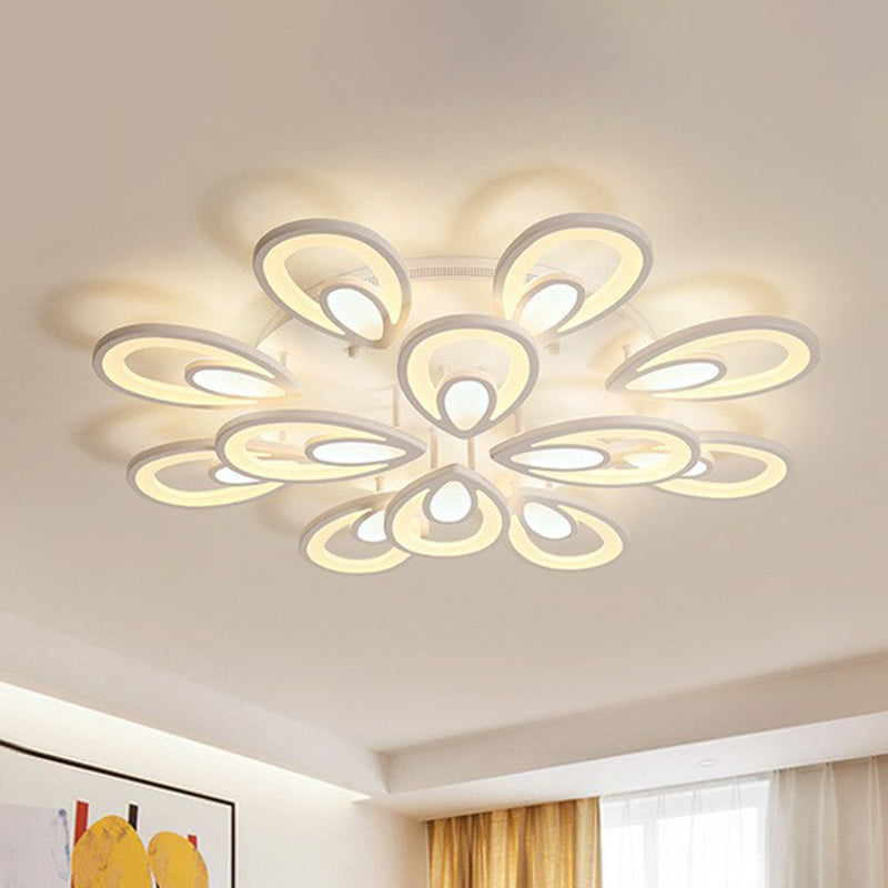 Peacock Led Semi Flush Light - Acrylic Simplicity White Ceiling Mount Ideal For Living Room 12 /