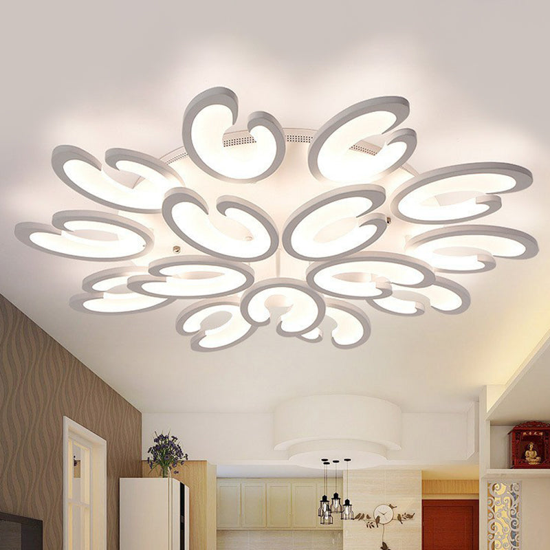 White Wing Ceiling LED Light: Minimalist Acrylic Semi Flush Mount for Living Room