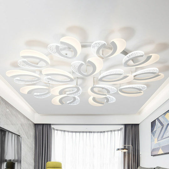 Led White Flush Ceiling Light Stylish V-Shaped Acrylic Fixture For Modern Living Room