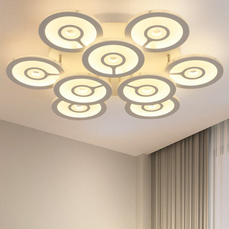 Modern White Floral LED Ceiling Light with Acrylic Fixture - Semi-Flush Mount for Living Room