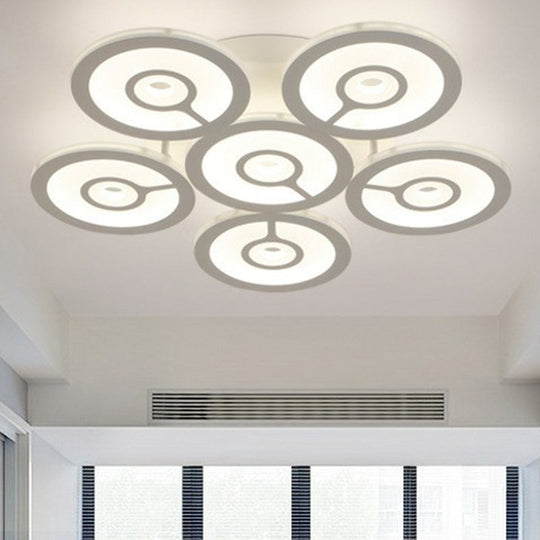 Modern White Floral LED Ceiling Light with Acrylic Fixture - Semi-Flush Mount for Living Room