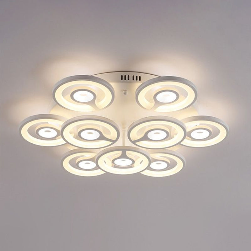 Modern White Floral LED Ceiling Light with Acrylic Fixture - Semi-Flush Mount for Living Room