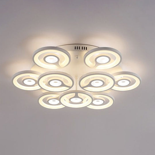 Modern White Floral LED Ceiling Light with Acrylic Fixture - Semi-Flush Mount for Living Room